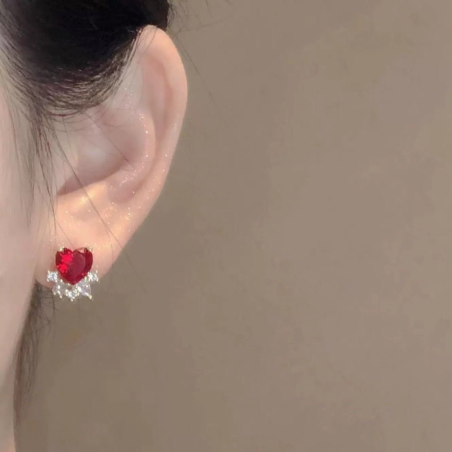 Ruby Heart Stud Earrings