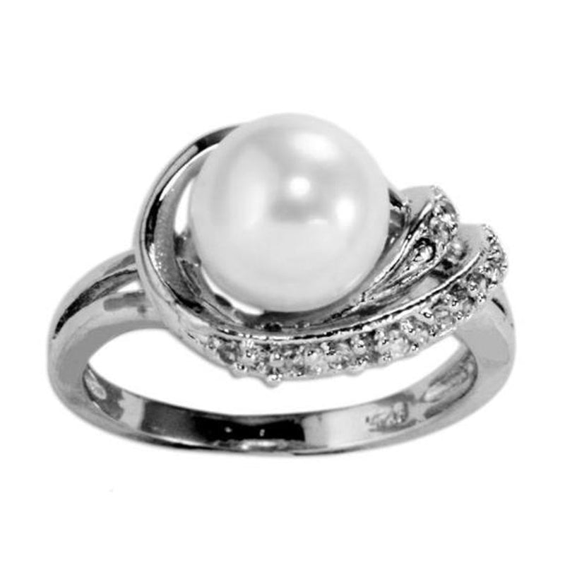Sea Treasure Faux Pearl With Cubic Zirconia Cz Pave Sterling Silver Statement Ring