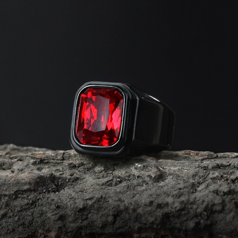 Shiny Gemstone Black Ring