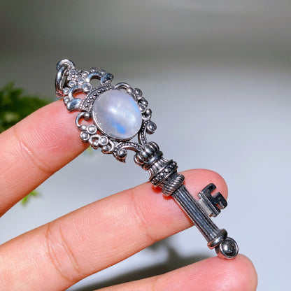 Silver Crystal Key Pendant With Healing Gemstones 65mm