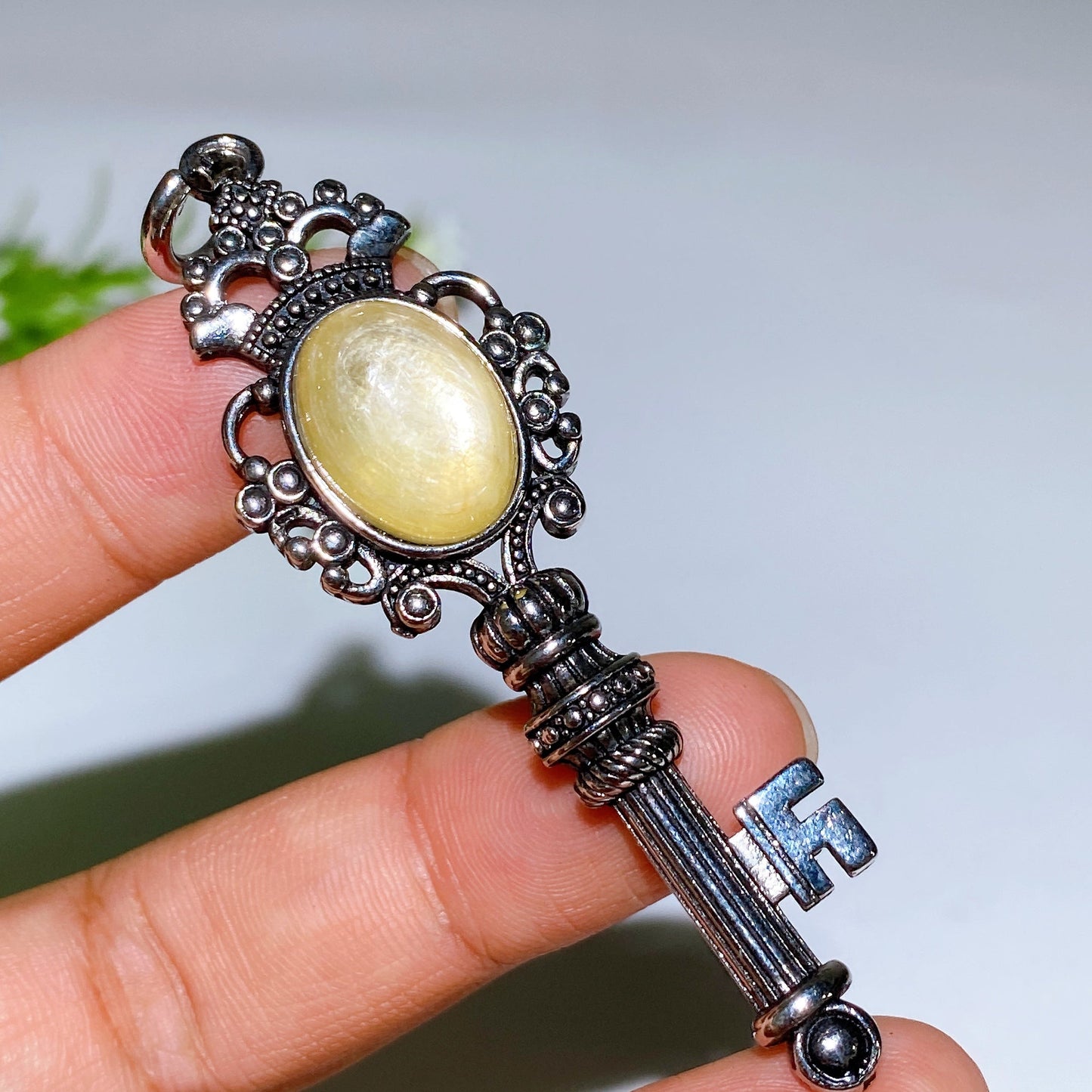 Silver Crystal Key Pendant With Healing Gemstones 65mm