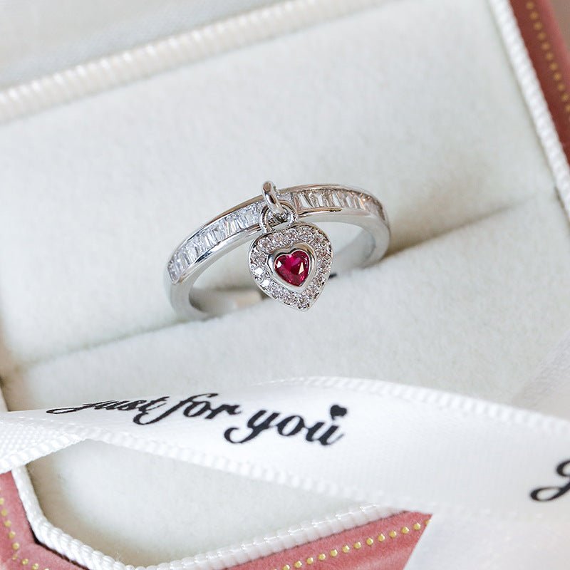 [] Ruby Heart Ring in Silver