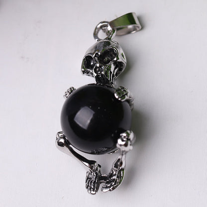 Silver Skeleton Wrapped Round Ball Crystal Spiritual Pendant