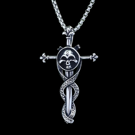 Skull Entwined Dagger Cross Pendant