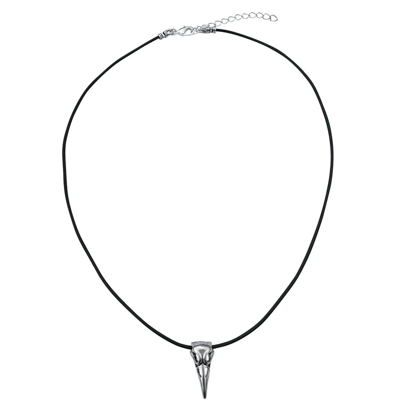 Silver Raven Skull on Fine Black Leather Necklace Cord - 18