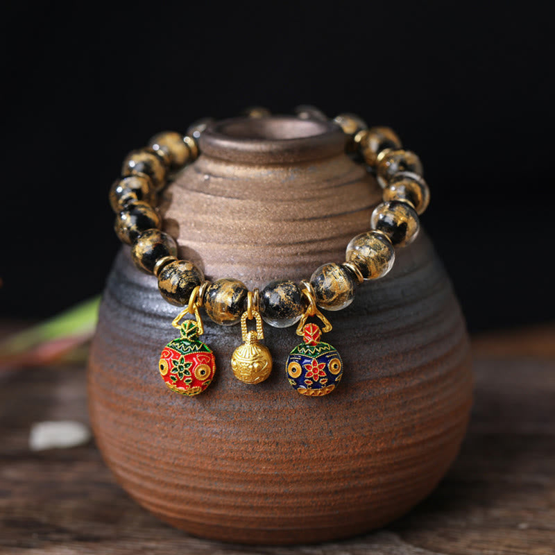 Spiritual Bracelet With Gold Swallowing Beast & Liuli Beads
