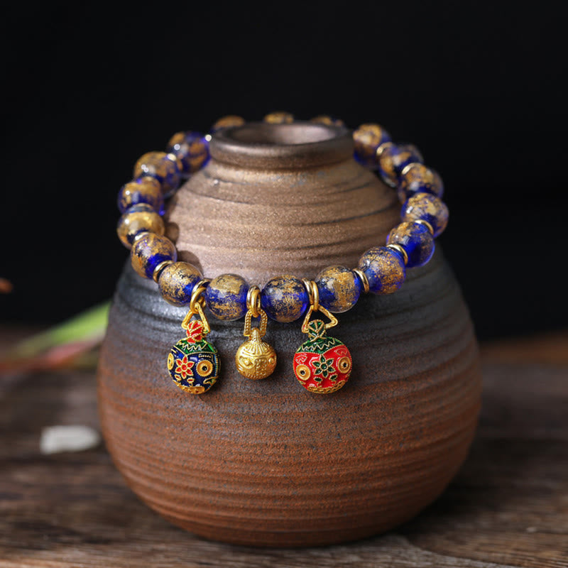 Spiritual Bracelet With Gold Swallowing Beast & Liuli Beads