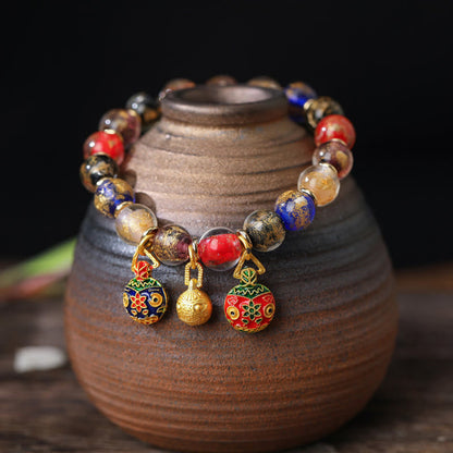 Spiritual Bracelet With Gold Swallowing Beast & Liuli Beads