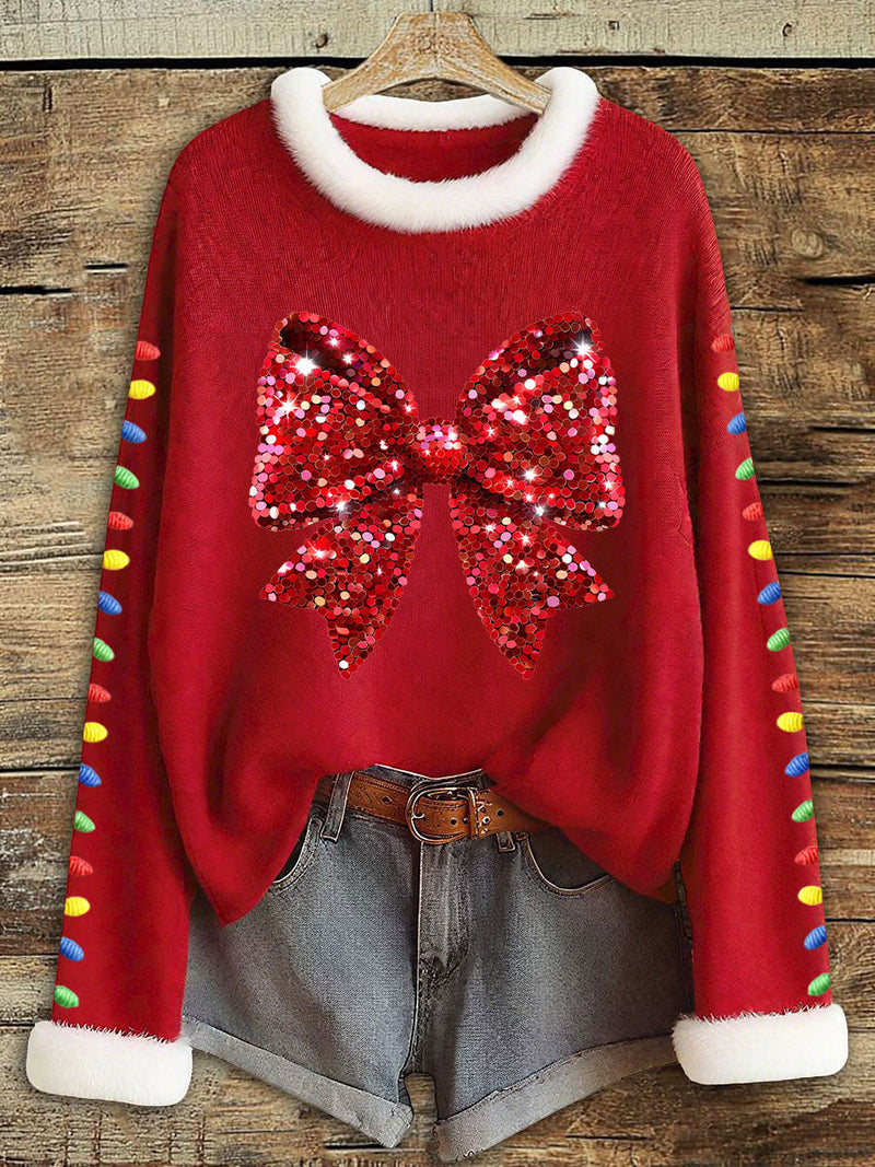 Women's Christmas Bow Decorative Light Top