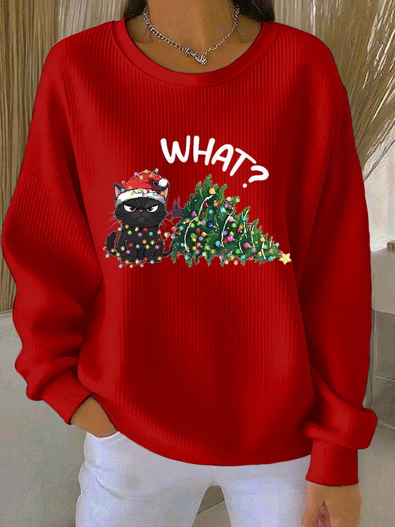 Women's Christmas Ribbed Crew Neck Sweatshirt