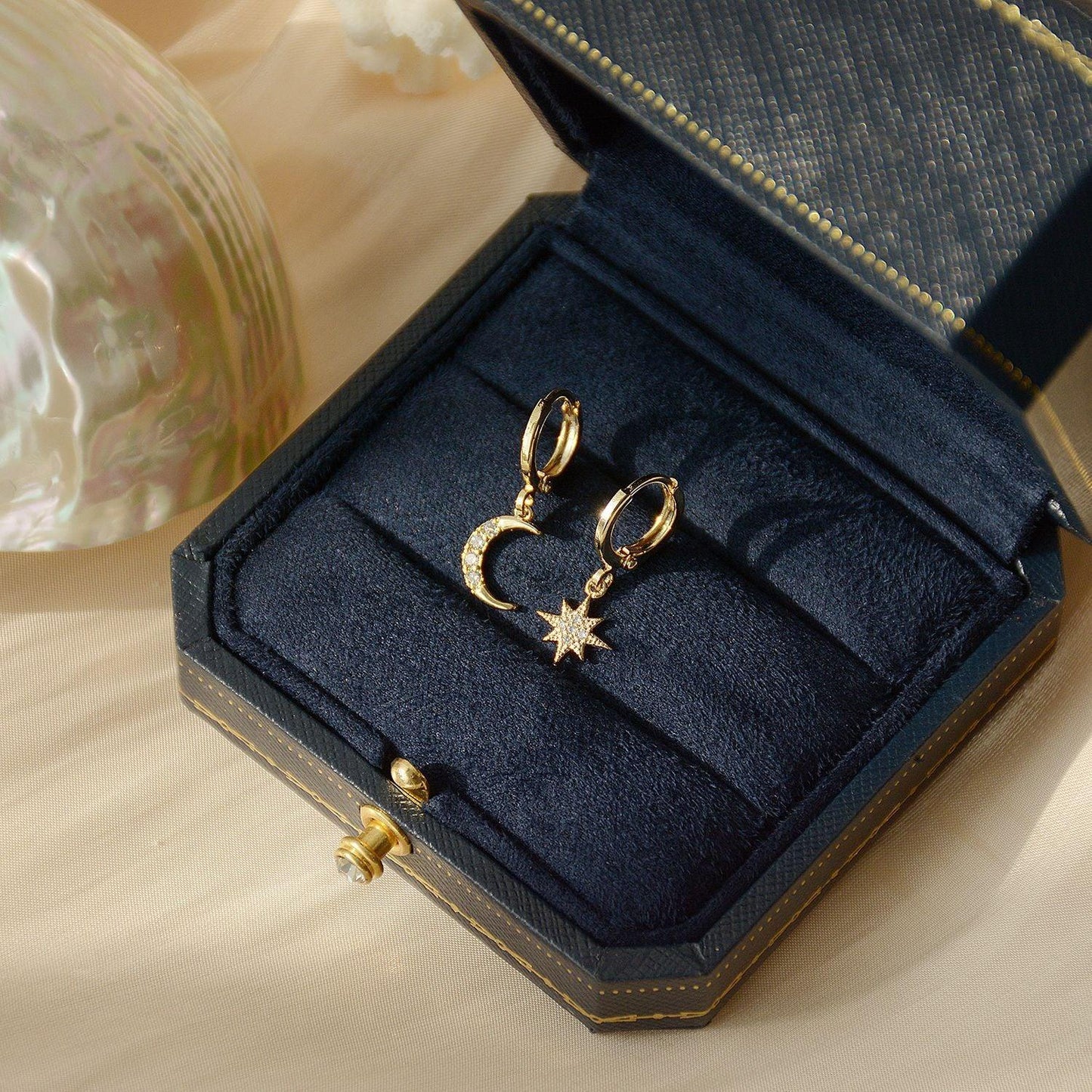 Star Moon Huggie Earrings