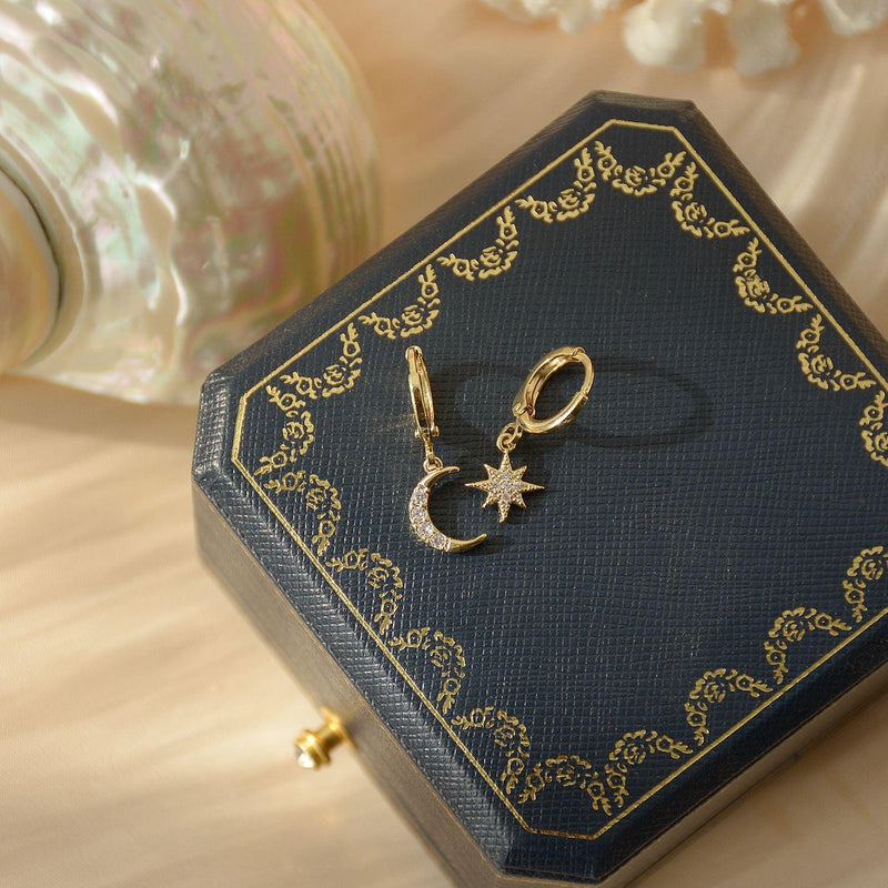 Star Moon Huggie Earrings