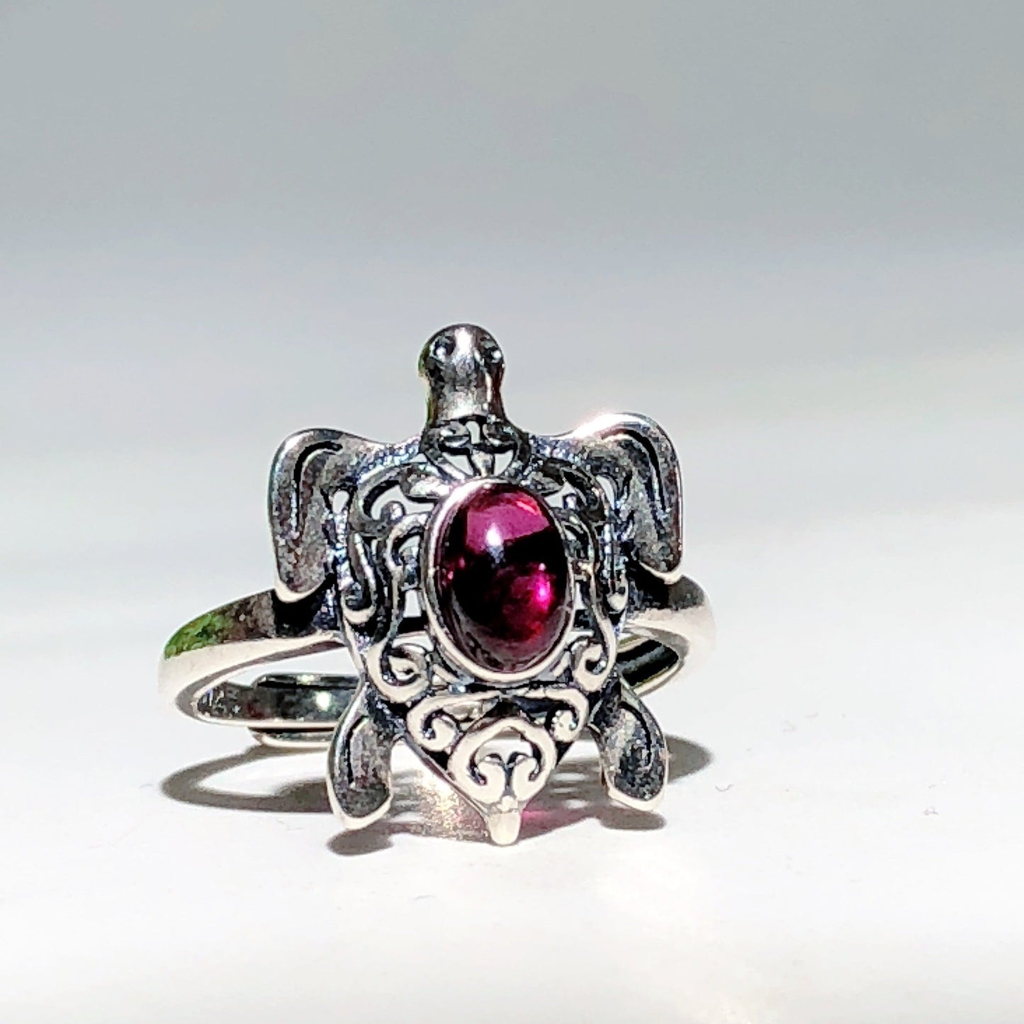 Sterling Silver Turtle Ring With Healing Crystal Stones
