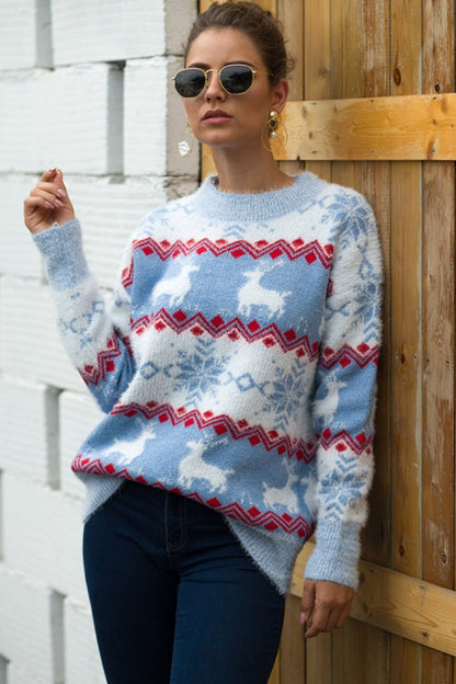 Striped Christmas Snow Deer Sweater