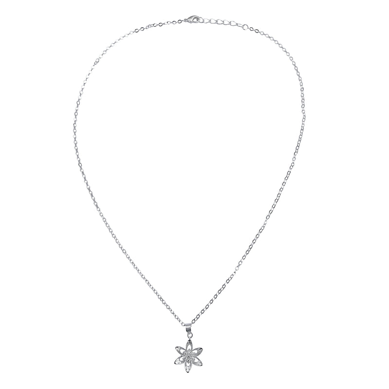 Sterling Silver Mini Cubic Zirconia Flower Pendant on Silver Cable Chain Necklace, 18