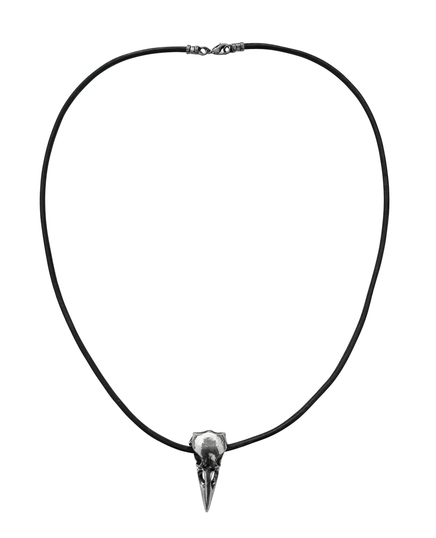 Large Silver Raven Skull on Thick Black Leather Necklace Cord - 22 Inches
