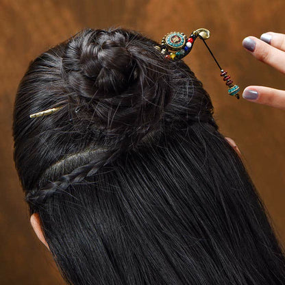 Tibetan Turquoise Agate Protection Hairpin Decoration 16.2cm