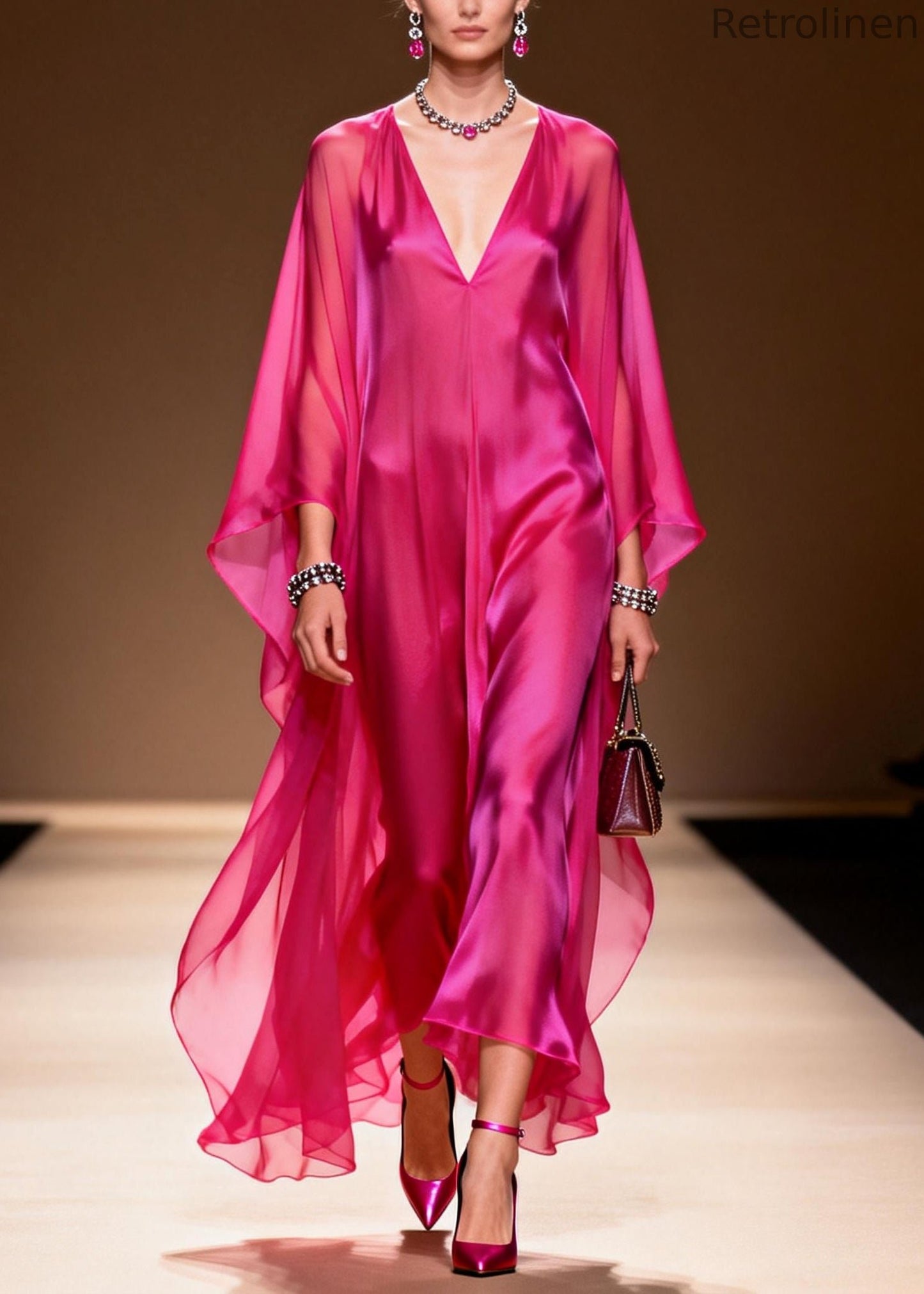 Rose Draping Chiffon Beach Dress Oversized Summer