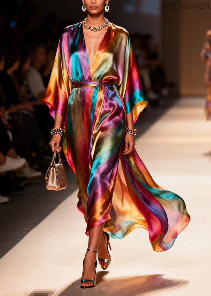 V Neck Side Open Silk Holiday Dress Summer