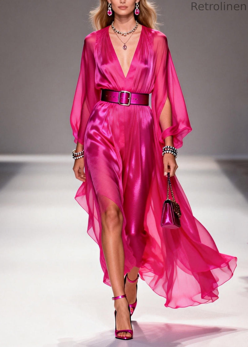 Rose Draping Low High Design Chiffon Tunic Dresses Summer