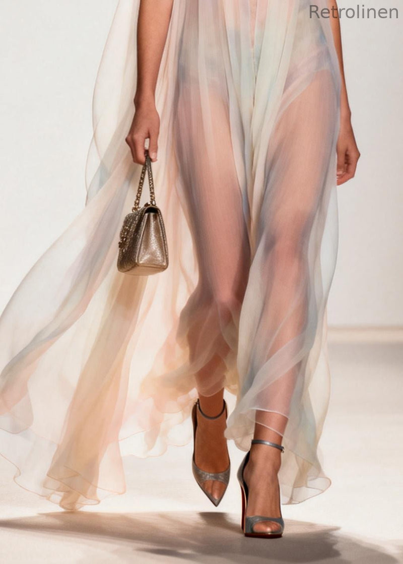 White Cold Shoulder Exra Large Hem Chiffon Beach Dress Summer