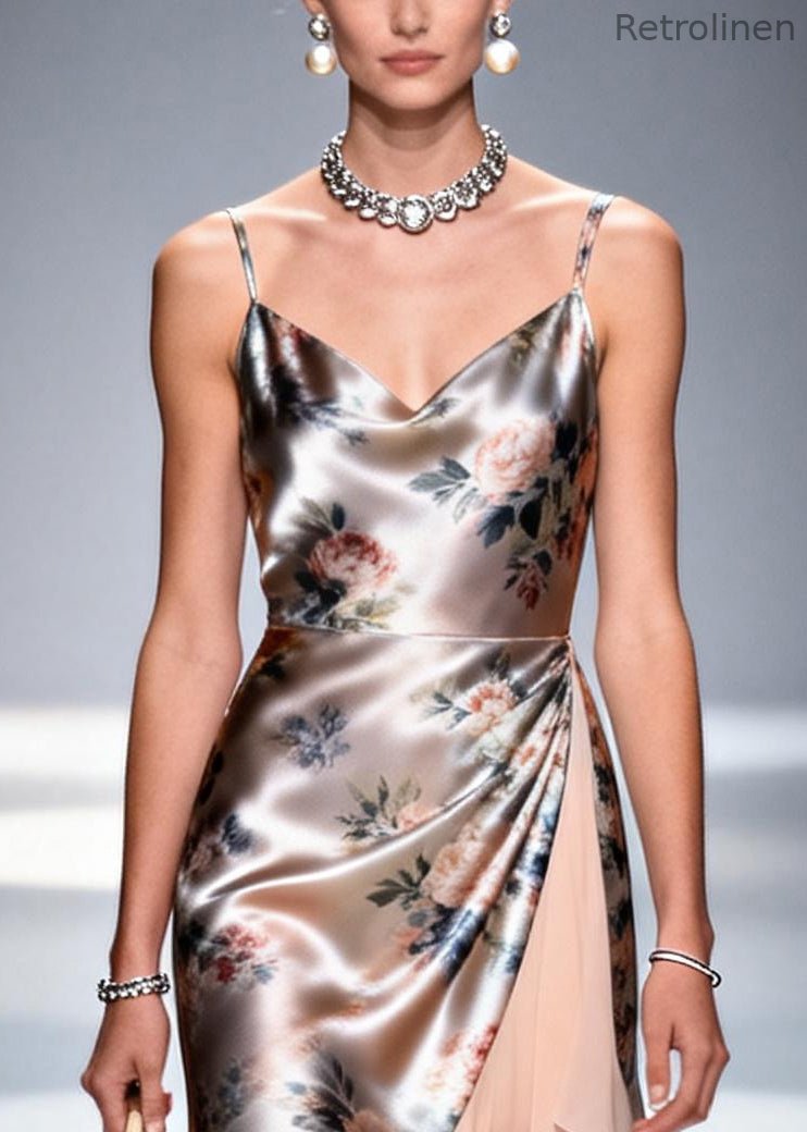 Fine Apricot Ruffled Patchwork Silk Mini Dress Summer