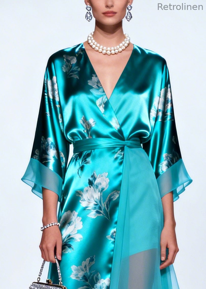Green Asymmetrical Patchwork Silk Tunic Dress Summer