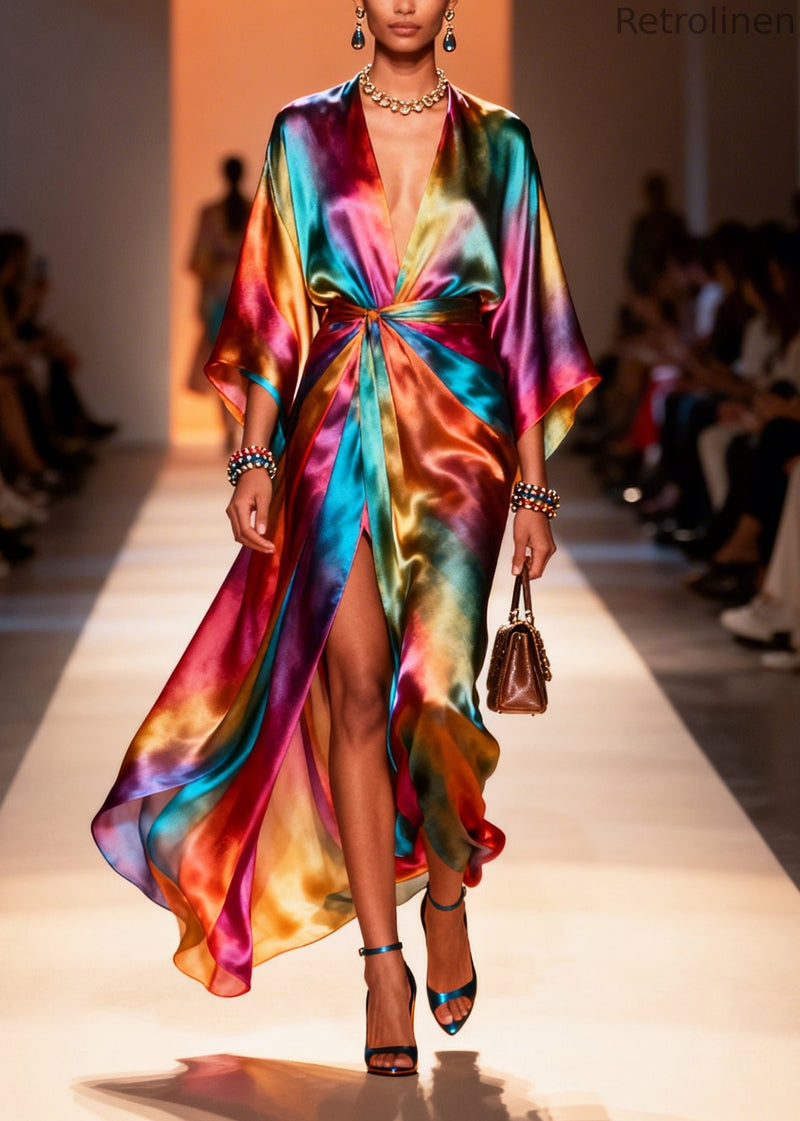 Style Gradient Color Side Open Draping Chiffon Beach Dress Summer