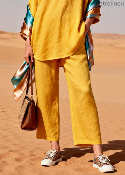 Yellow Oversized Patchwork Shawl Cotton Two Piece Set Clothing Spring