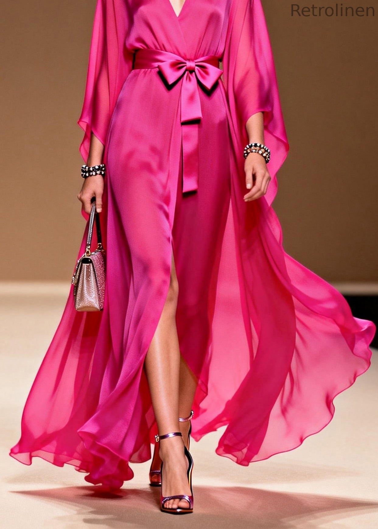 Rose V Neck Lace Up Chiffon Long Dress Summer