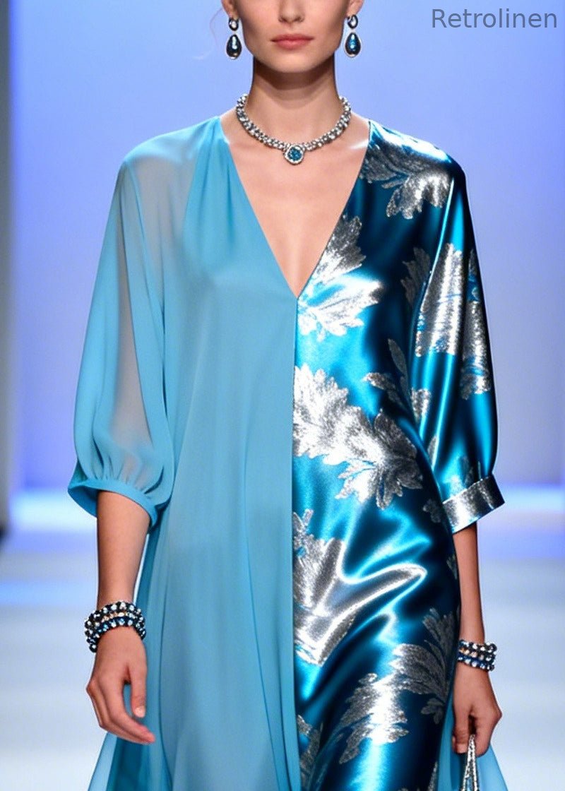 Blue Asymmetrical Patchwork Chiffon Party Dress Summer