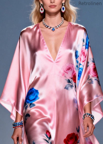 Pink Oversized Flower Print Chiffon Party Dress Summer