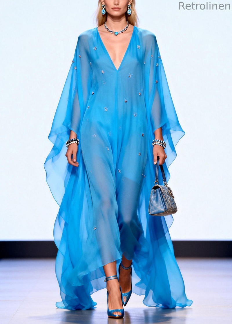 Style Blue Oversized Chiffon Holiday Dress Summer