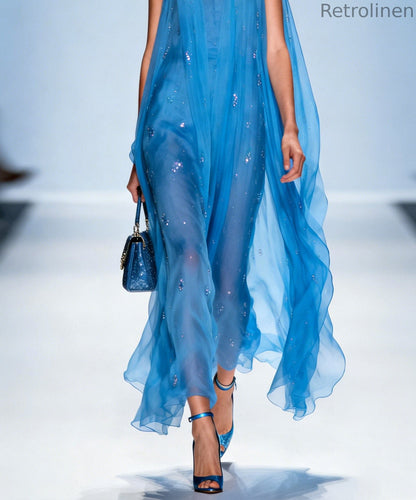 Blue V Neck Zircon Chiffon Dresses Sleeveless