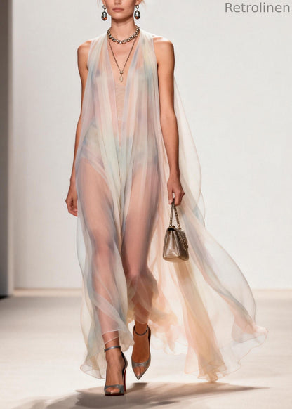 White Cold Shoulder Exra Large Hem Chiffon Beach Dress Summer