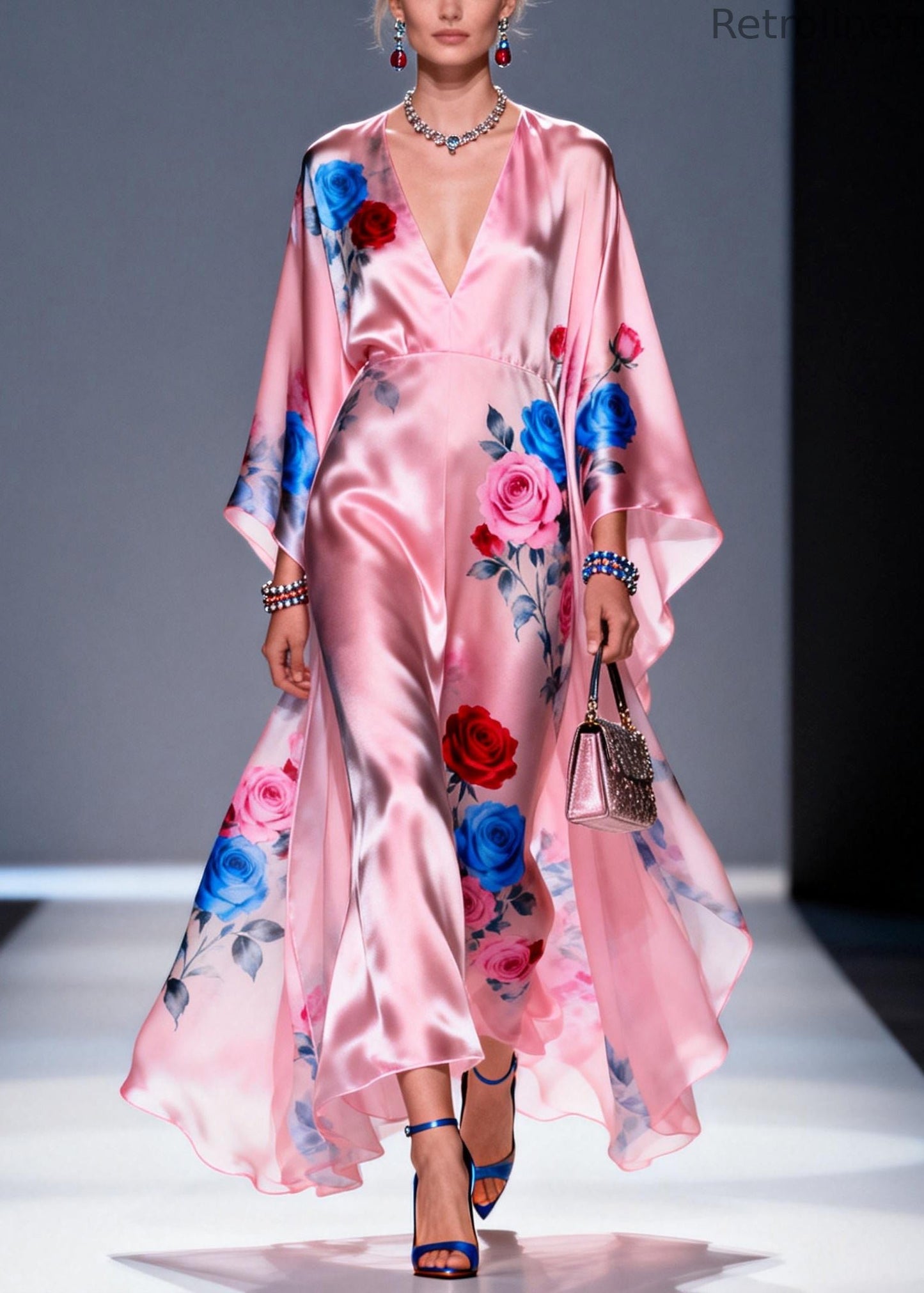 Pink Oversized Print Silk Vacation Dress Summer