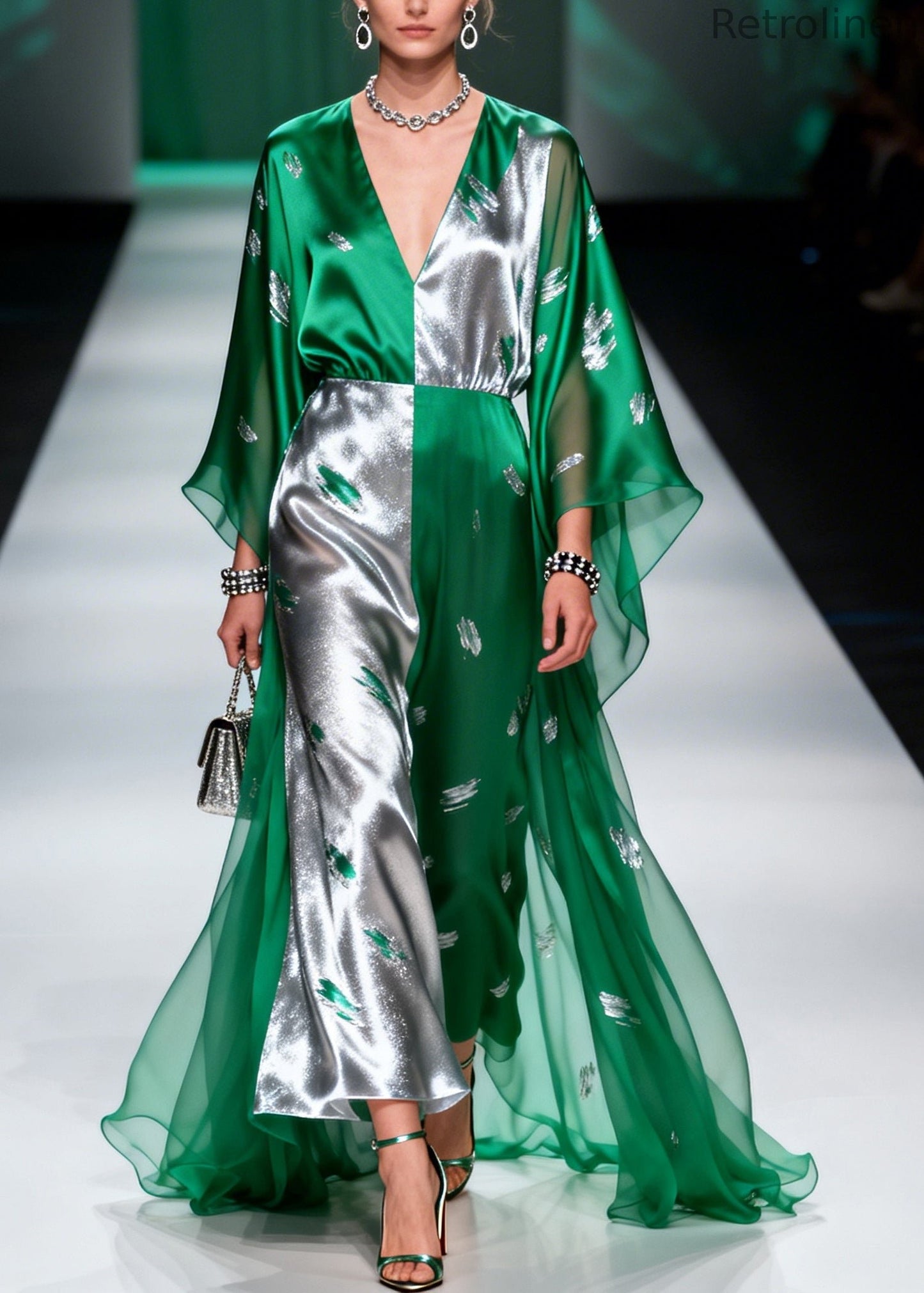 Green Asymmetrical Patchwork Exra Large Hem Chiffon Dresses Summer