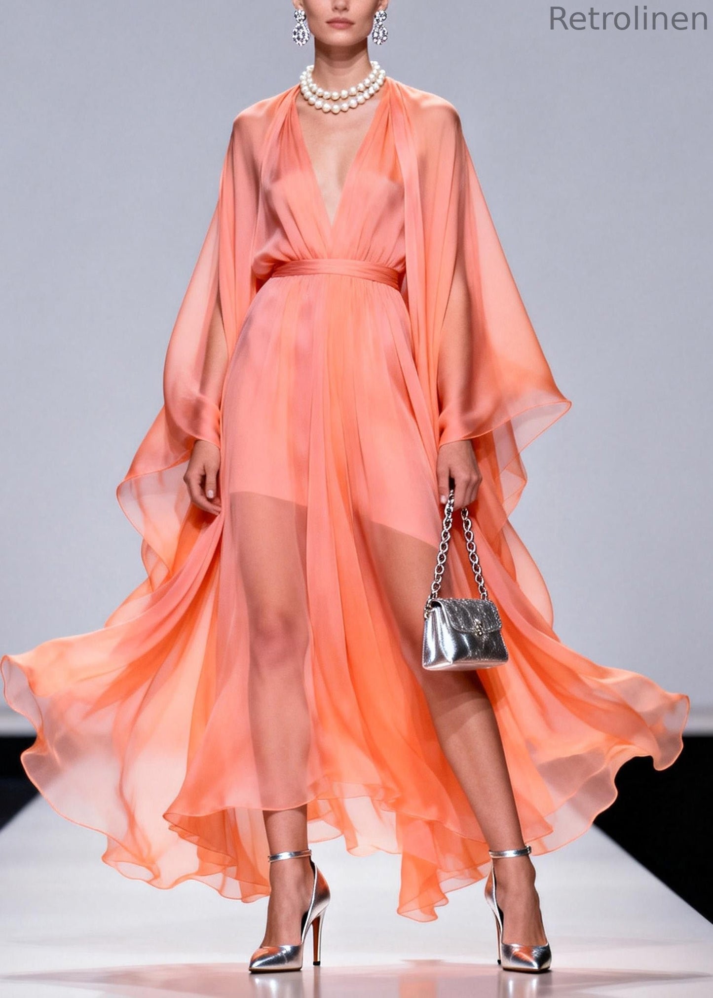 V Neck Patchwork Chiffon 2 Piece Outfit Summer