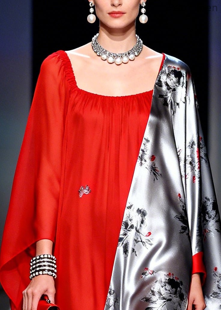 Fine Red Asymmetrical Patchwork Chiffon Long Dresses Summer