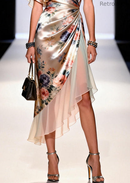 Apricot Asymmetrical Patchwork Chiffon Holiday Dress Summer
