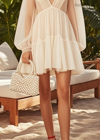 Apricot V Neck Exra Large Hem Tulle Tea Dress Summer