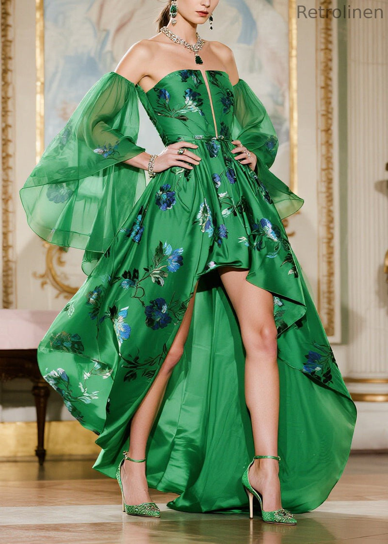 Fine Green Strapless Low High Design Chiffon Vestidos Dresses Summer