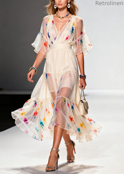 Boutique Apricot Print Chiffon Tunic Dresses Summer