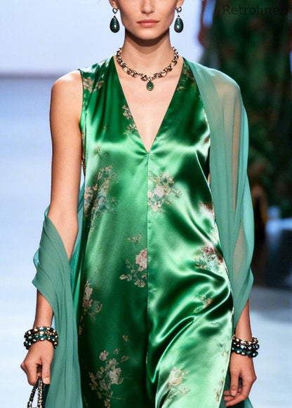 Green Print Patchwork Tulle Holiday Dress Summer