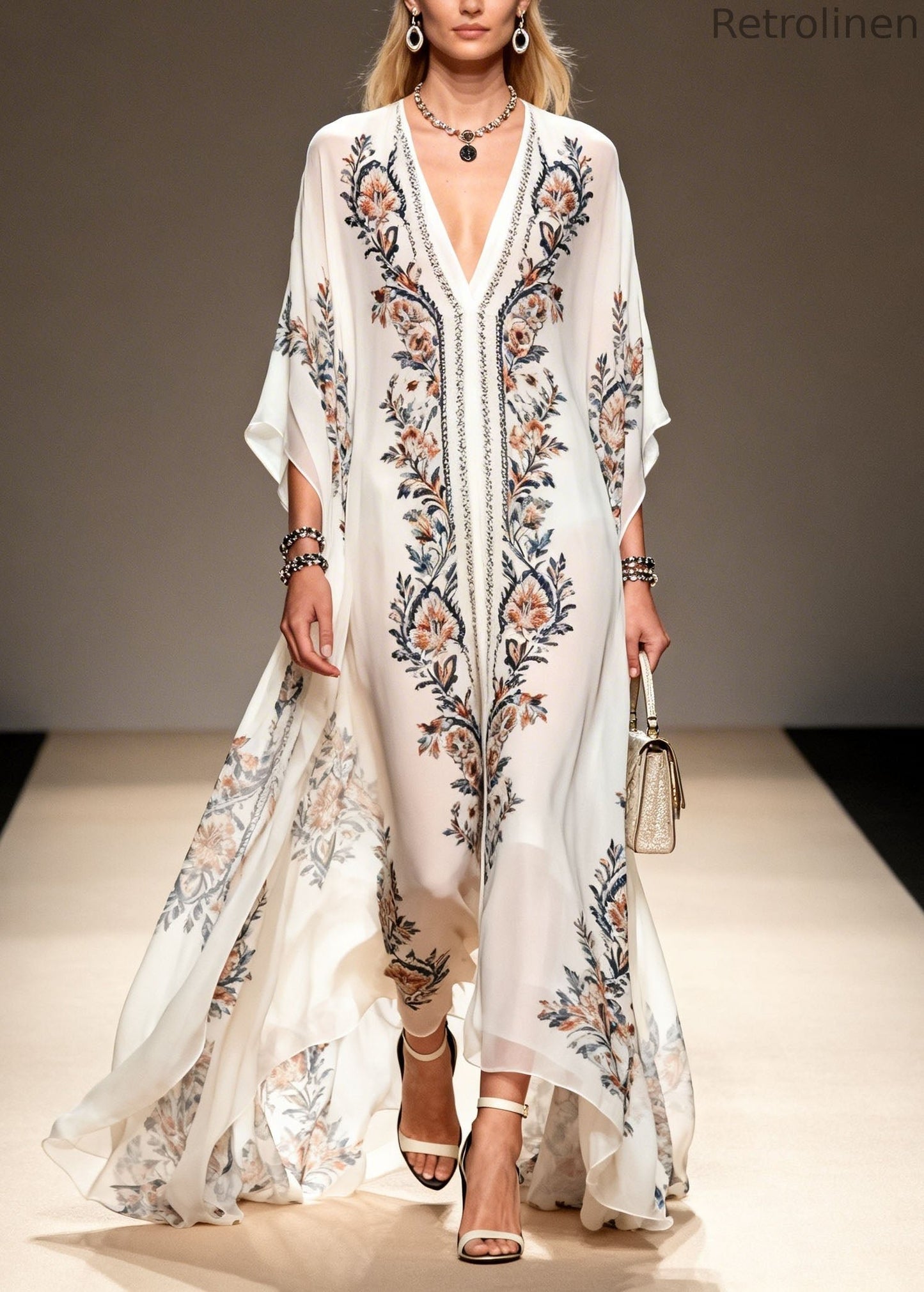 V Neck Print Chiffon Dress Summer