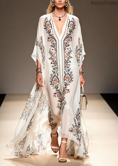 V Neck Print Chiffon Dress Summer