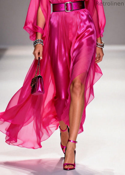 Rose Draping Low High Design Chiffon Tunic Dresses Summer