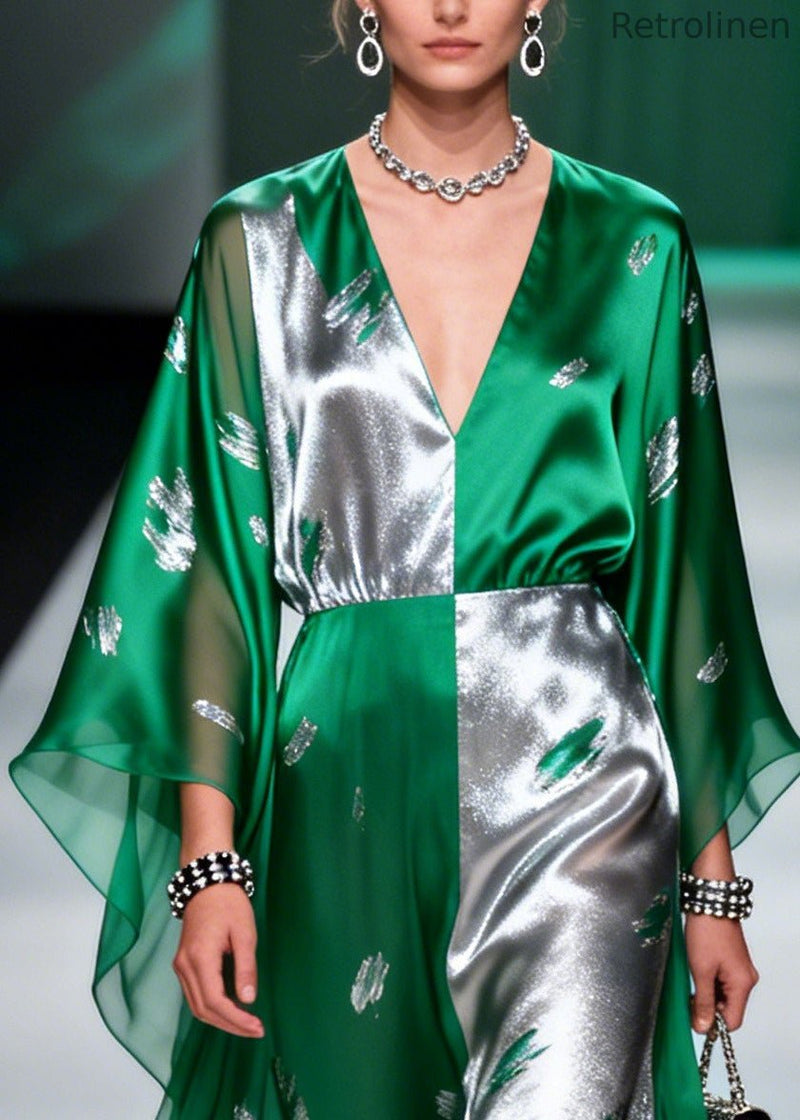 Green Asymmetrical Patchwork Exra Large Hem Chiffon Dresses Summer