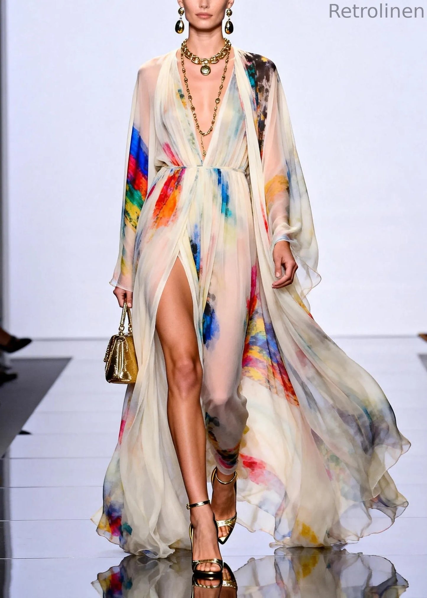 Modern White Tie Dye Side Open Chiffon Dress Two Pieces Set Summer