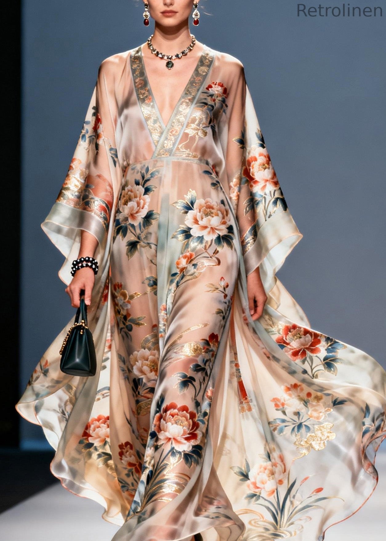 Handmade V Neck Print Chiffon Vacation Dresses Summer